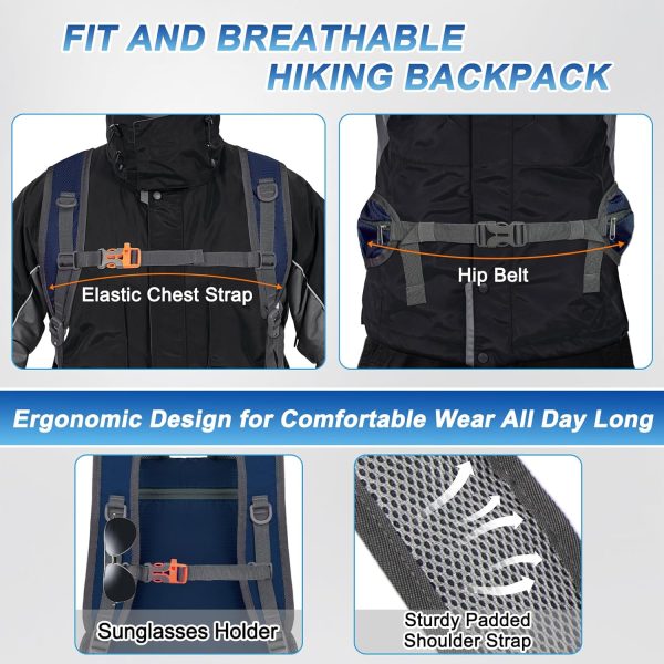 BKNOOU 40L Lightweight Hiking Backpack Packable Camping Backpack Waterproof - Image 3