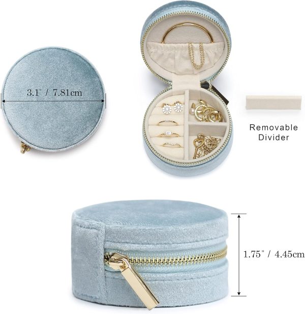 BLUTETE Velvet Travel Jewelry Case Small Round Travel Jewelry Organizer - Image 2