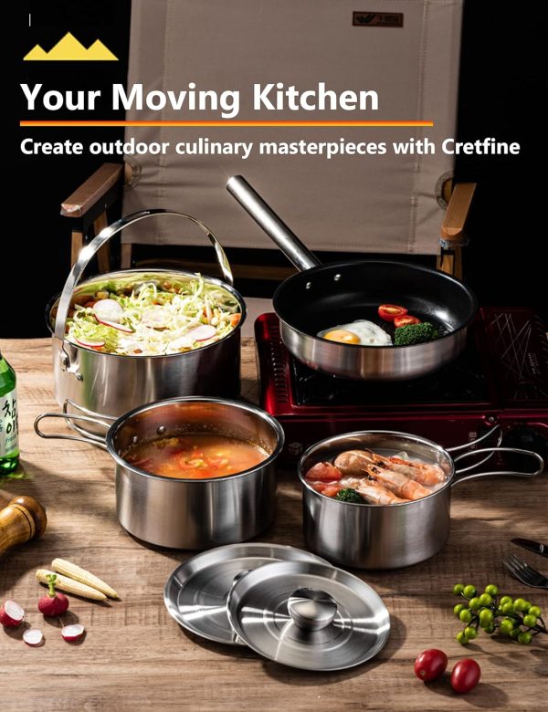 CampPro Camp Cooking Set for 4-8, Stainless Steel Camping Cookware Set, - Image 7