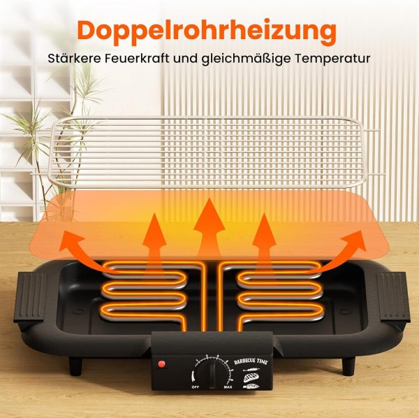 Electric BBQ Grill, Smokeless Non-Stick Indoor/Outdoor Barbecue Grill, - Image 4
