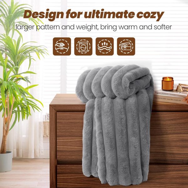 Faux Fur Throw Blanket for Couch,Cozy Soft Plush Thick Striped Luxury - Image 5