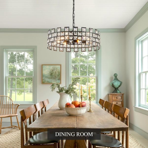 Modern Black Chandelier 6-Light Crystal Pendant Light D18’’ Semi Flush - Image 4