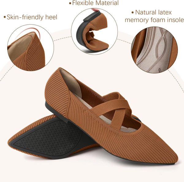 Women's Flats Shoes Pointed Toe Knit Washable Comfortable Dressy Mary Jane - Image 2
