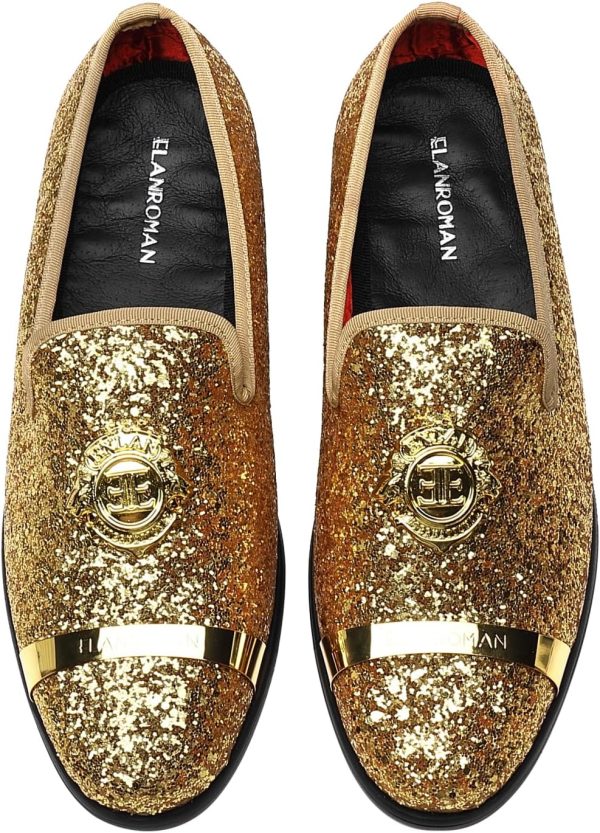 ELANROMAN Men's Glitter Loafers Oxford Dress Fashion Wedding Party Prom - Image 2
