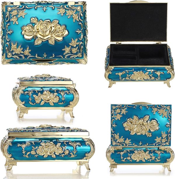 Hipiwe Metal Decorative Jewelry Box Vintage Treasure Chest Case Ornate - Image 8
