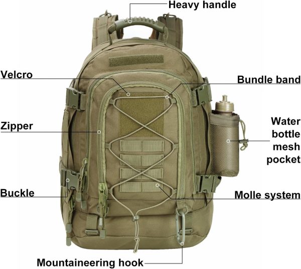 Large Tactical Backpack for Men Military Backpack with DIY System for - Image 4