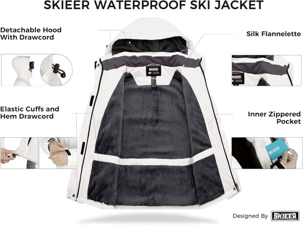 Skieer Women's Waterproof Ski Jacket Warm Winter Coat Fleece Snowboarding - Image 3