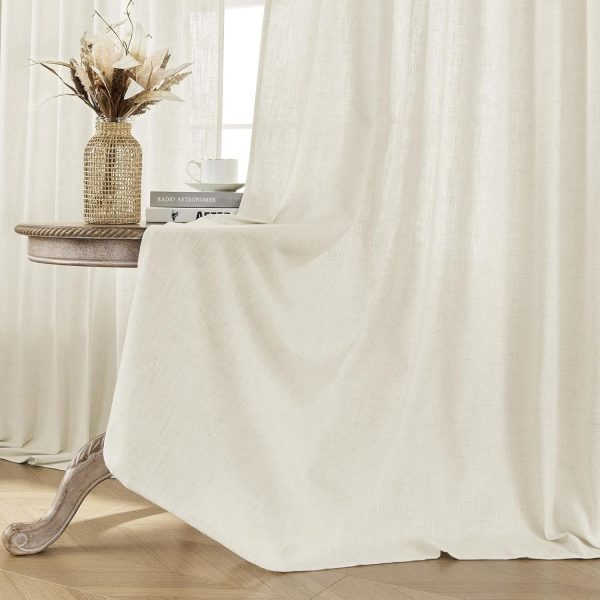 Joydeco Linen Curtains 2 Panel Set,Light Filtering, Ivory on Linen Curtains - Image 4