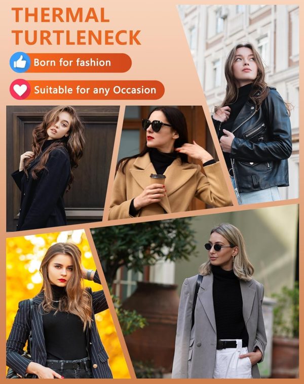 4 Pack Women’s Thermal Turtleneck Shirts, Women Turtle Neck Fleece Lined - Image 6