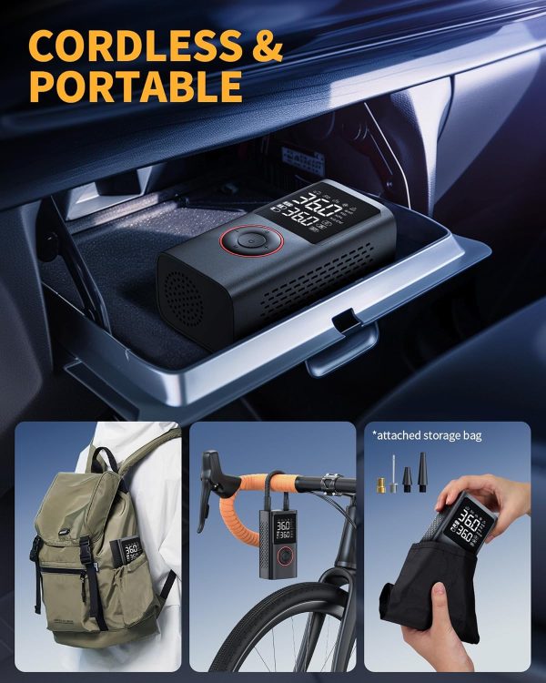 Tire Inflator Portable Air Compressor, 150 PSI Cordless Mini Bike Tire Pump - Image 5