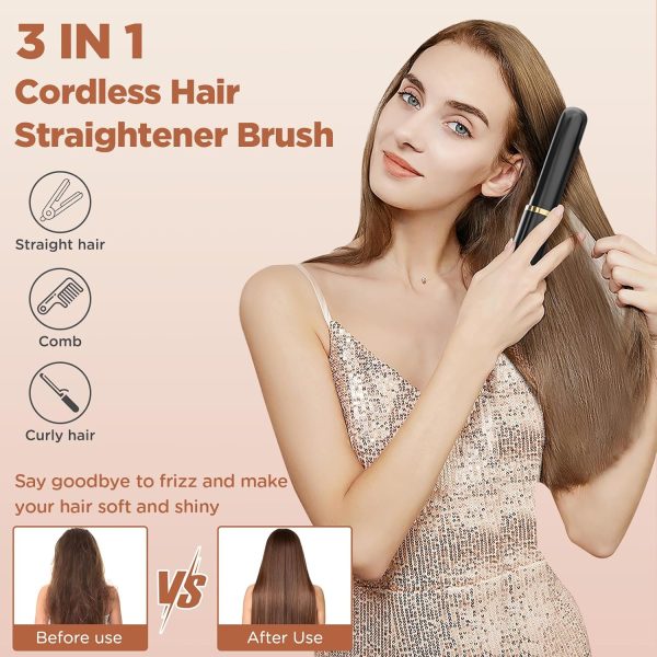 Cordless Hair Straightener Brush, Portable Hair Straightener for Women - Image 6