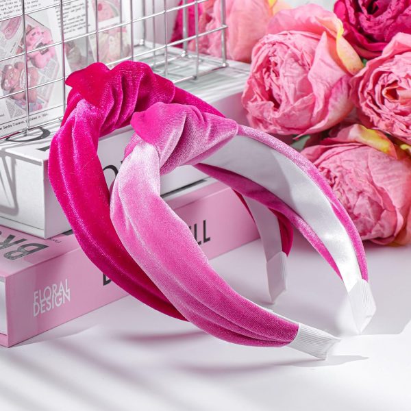 YanJie Valentines Headbands for Women Rose Velvet Knotted Wide Headbands - Image 7
