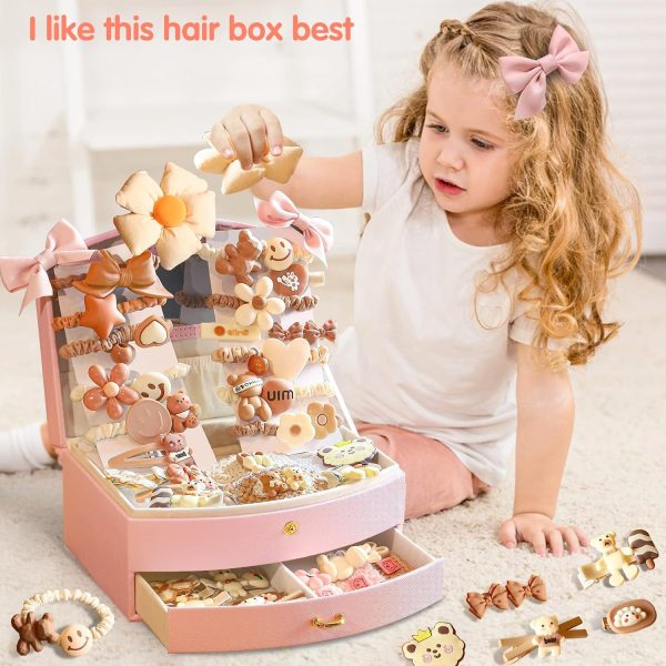 Jewelry Box Organizer with 43 pieces milk brown hair accessories, Pink - Image 3