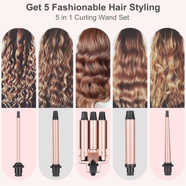 3 Barrel Curling Iron Hair Curler Beach Waves Hair Crimper Tool 5 in 1 - Image 2