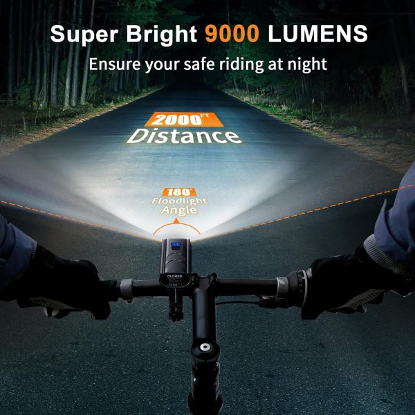 Bike Lights,OLDBER 9000 Lumens Bike Headlight with Dual Taillights–USB - Image 3