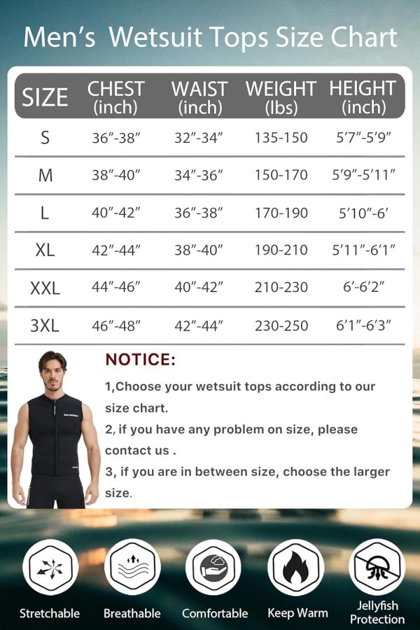 Lemorecn Mens Wetsuit Top Premium Neoprene 3mm Zipper Wetsuit Vest - Image 7