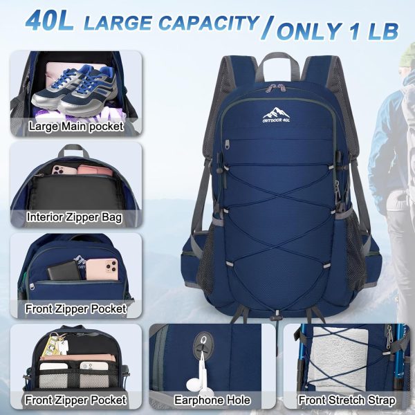 BKNOOU 40L Lightweight Hiking Backpack Packable Camping Backpack Waterproof - Image 4