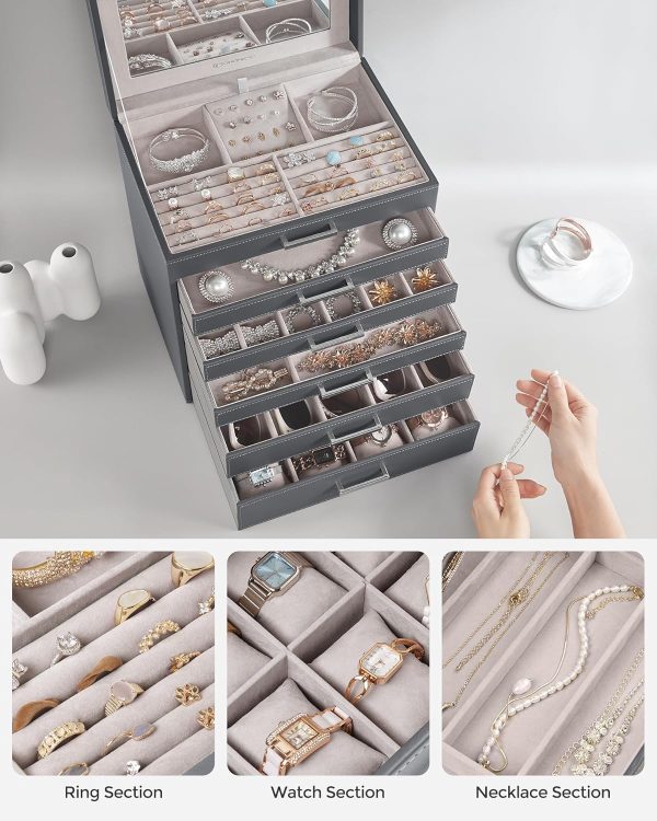 SONGMICS Jewelry Box, 6-Tier Jewelry Organizer, Large Jewelry Case with Big - Image 5