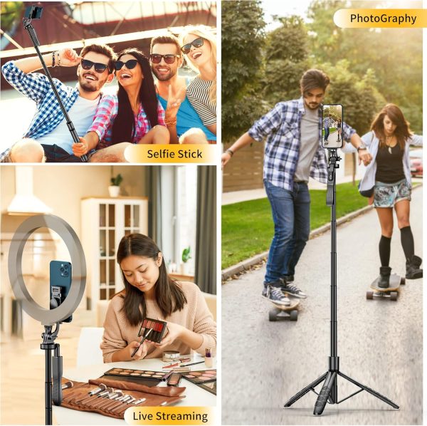 61" Selfie Stick Tripod, All in One Extendable Phone Tripod Stand with - Image 8