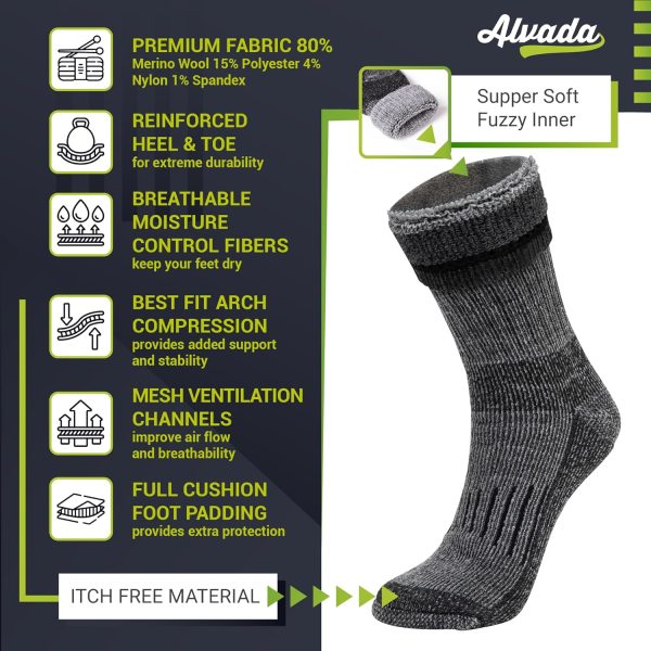 Alvada Warm Thermal Wool Socks for Winter Moisture Wicking and Breathable - Image 5