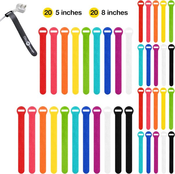 Self-Gripping Cable Ties by Wrap-It Storage, Multi-Color, 40 Pack (5 Inch - Image 3