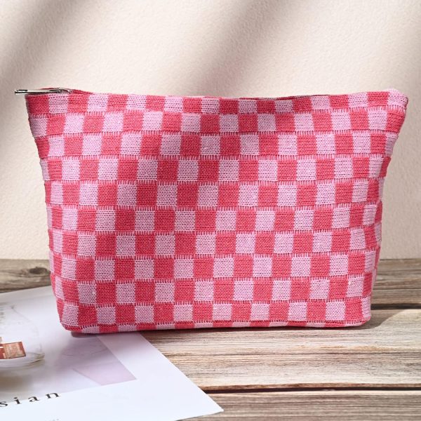 SOIDRAM 2 Pieces Makeup Bag Large Checkered Cosmetic Bag Capacity Canvas - Image 6