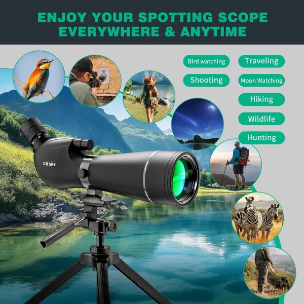 Gosky HD Spotting Scope 20-60x80mm with Tripod and Smartphone Adapter, BAK - Image 7