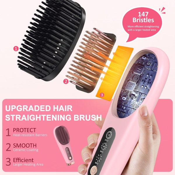 Cordless Hair Straightener Brush, Portable Straightening Brush for Travel, - Image 7