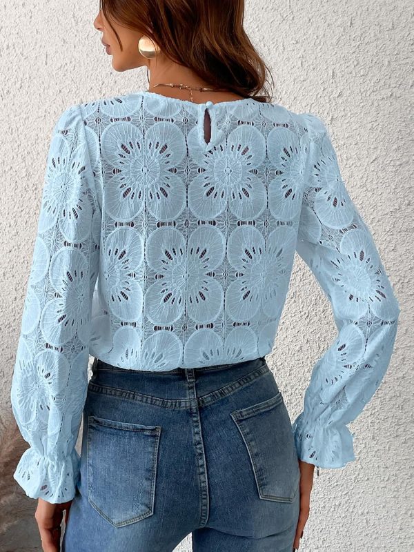 CUPSHE Women Eyelet Long Sleeve Tops Shirts Dressy Hollow Out Crochet Lace - Image 2