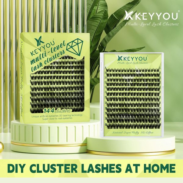 Lash Clusters 3D Effect Eyelash Clusters KEYYOU 144pcs D Curl 8-18MIX Wispy - Image 7