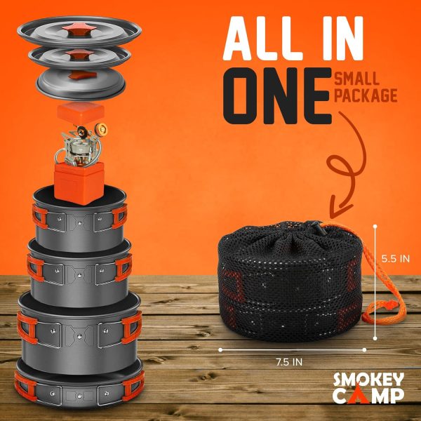 Camping Cookware Mess Kit Set with Stove - Backpacking Camping Pots and - Image 2