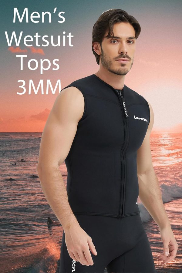 Lemorecn Mens Wetsuit Top Premium Neoprene 3mm Zipper Wetsuit Vest - Image 3