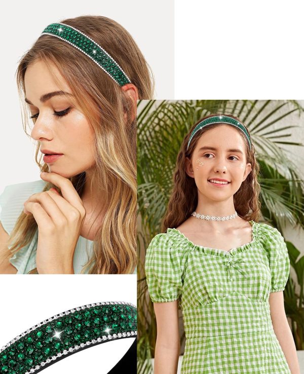 Wecoe Rhinestone Headband - Dark Green Bling Sparkly Crystal Diamond Thin - Image 2