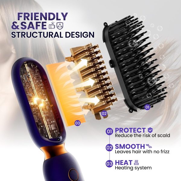 Cordless Hair Straightener Brush, Smofrees Portable Hair Straightener Brush - Image 4