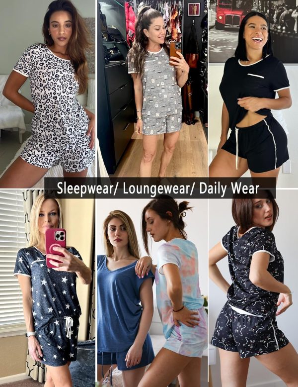 Ekouaer Pajama Set for Women 2 Piece Lounge Set Short Sleeve Tops and Short - Image 5