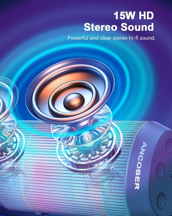 Bluetooth Speaker, Portable Wireless HD Stereo Sound with Cool Lights, IPX4 - Image 2