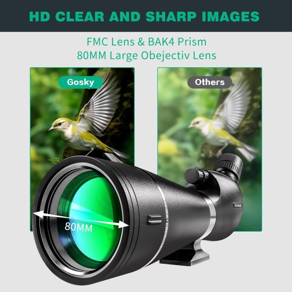 Gosky HD Spotting Scope 20-60x80mm with Tripod and Smartphone Adapter, BAK - Image 3