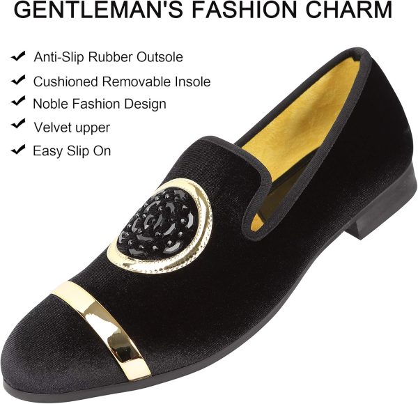 Mens Rhinestone Loafers Velvet Tuxedo Dress Shoes with Gold Plate Smoking - Image 2