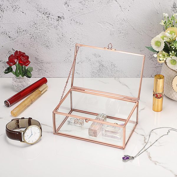 Hipiwe Vintage Glass Keepsake Box Rectangle Jewelry Display Organizer Box - Image 2