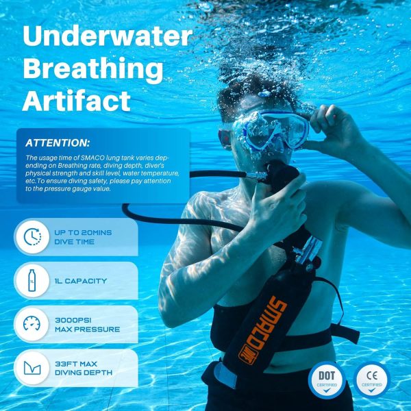 SMACO Scuba Tank Diving Gear for Diver 1L Mini Scuba Tank Small Diving - Image 2