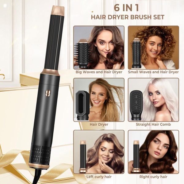 Blow Dryer Brush 6 in 1 Set, Negative Ionic Hair Dryer, Automatic Curling - Image 2