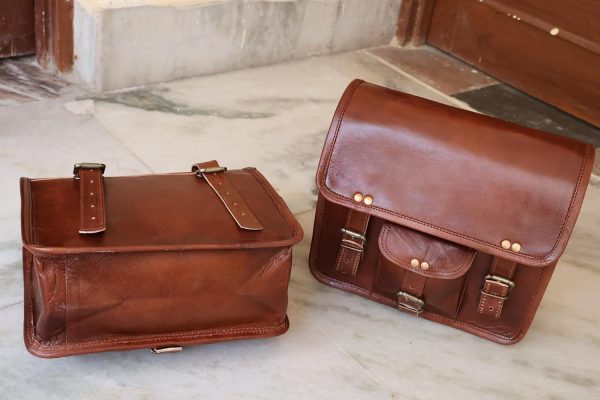american blue Motorcycle Side Saddle Bags Pouch Brown Color Leather Side - Image 7