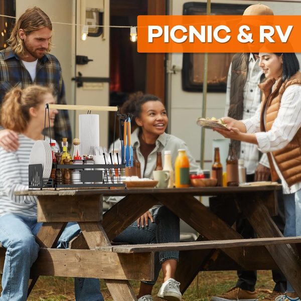 Grill Caddy with Plate Holder and Paper Towel Holder, Picnic BBQ Condiment - Image 7