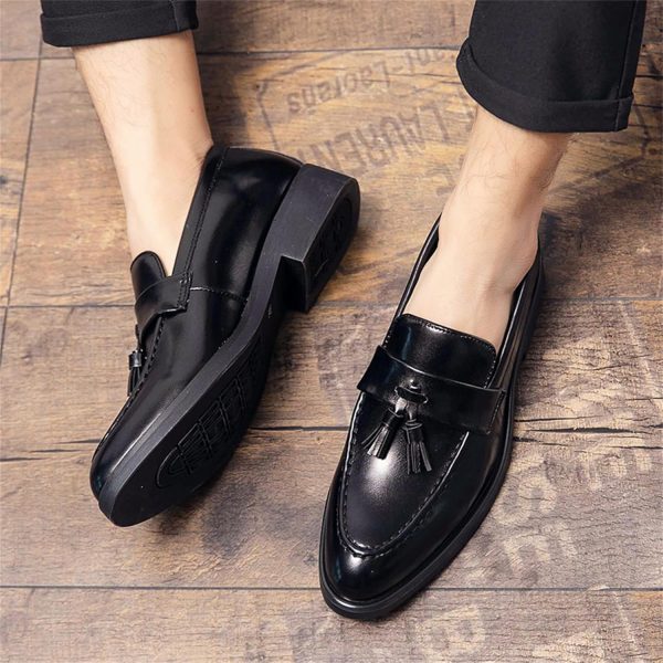 Men's Leather Tassels Slip-On Loafers Classic Penny Flats Smoking Loafers - Image 5