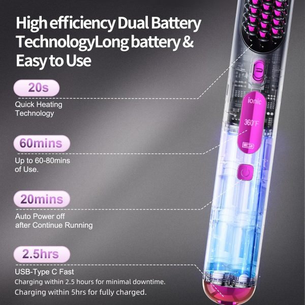 Cordless Hair Straightener Brush, Portable Hair Straightener for - Image 3