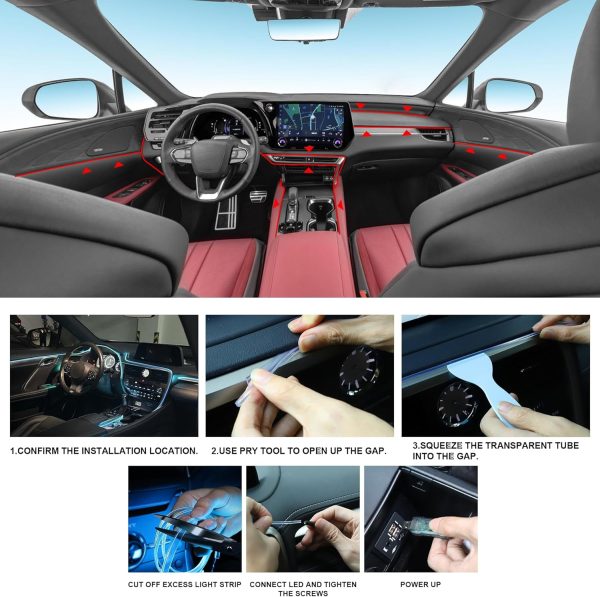 LivTee Smart LED Car Lights Interior with USB Port, LED Strip Fiber Optic - Image 4