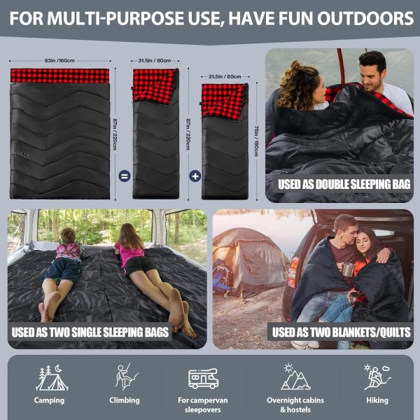 Double Sleeping Bag for Adults Kids Camping, XL Queen Size Sleeping Bag for - Image 5