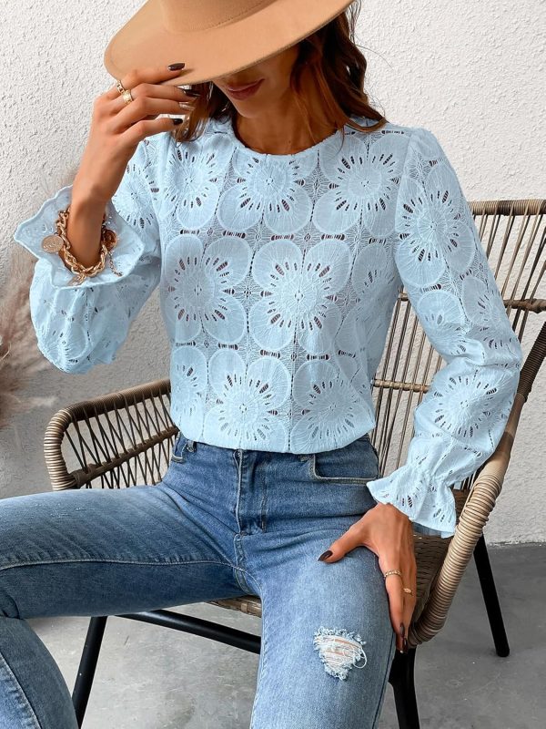CUPSHE Women Eyelet Long Sleeve Tops Shirts Dressy Hollow Out Crochet Lace - Image 3