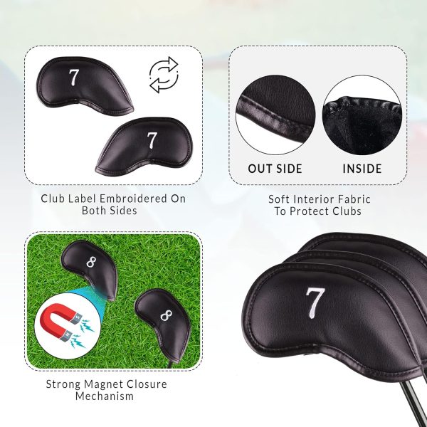 Premium Magnetic Leather Iron and Wedge Golf Club Head Covers | Set of 10 | - Image 4