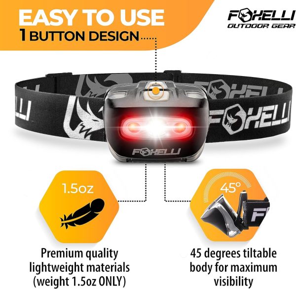 Foxelli LED Headlamp Flashlight for Adults & Kids, Running, Camping, Hiking - Image 2